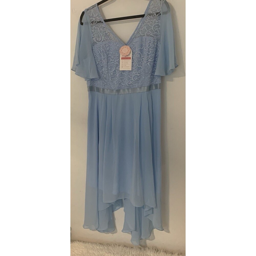 Bery Love Lace 2XL Light Blue Fairy Split Flutter Sleeve Asymmetrical Dress